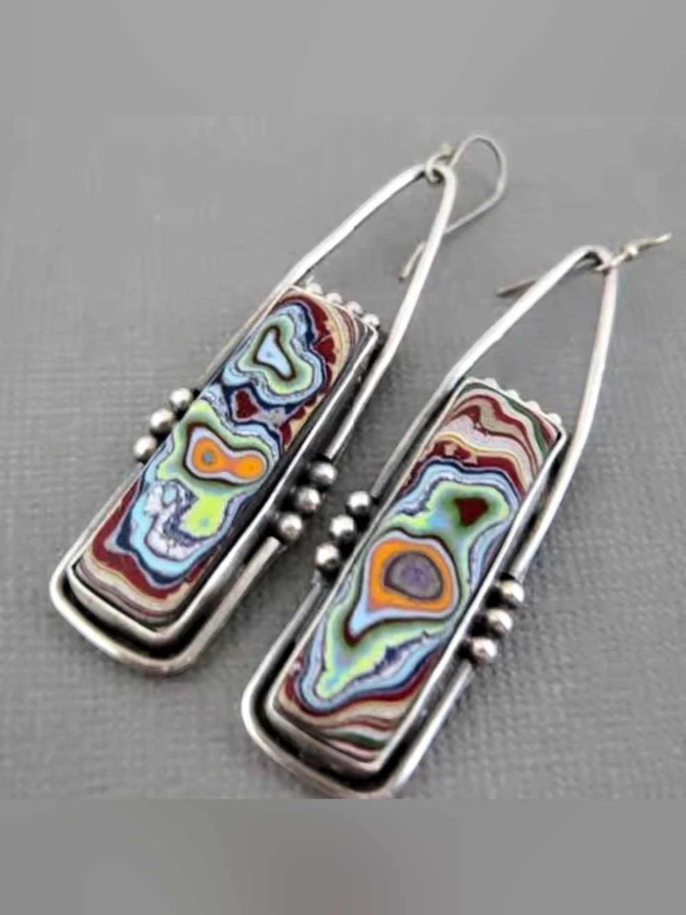 Multicolor Mosaic Dangle Earrings Boho Tribal Ethnic Statement Vintage Inspired